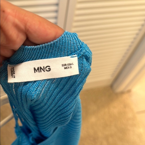 Mango Blue Ribbed Long Sleeve Tie Front Blouse - Picture 4 of 5